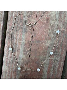 Gold-Plated Necklace With White Heart Beads & Adjustable Chain Dainty & Elegant